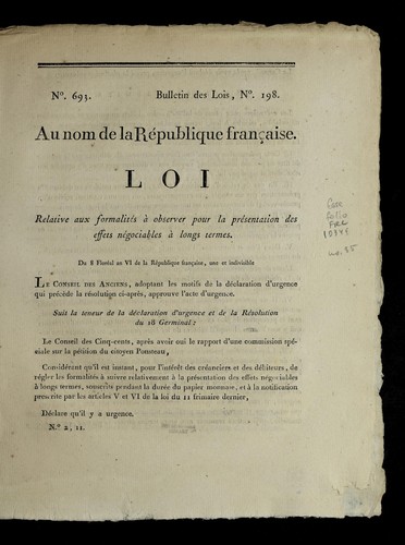 Loi relative aux formalite s a   observer pour la pre sentation des effets ne gociables a   longs termes