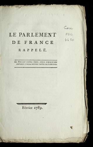 Le Parlement de France rappele by  cover