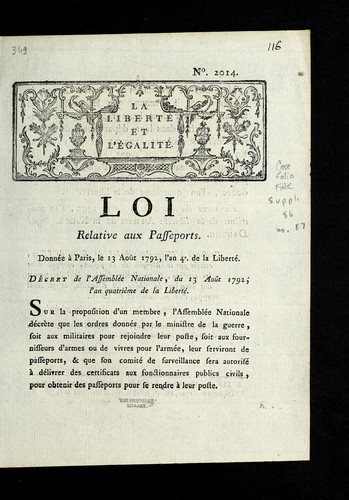 Loi relative aux passeports by France cover