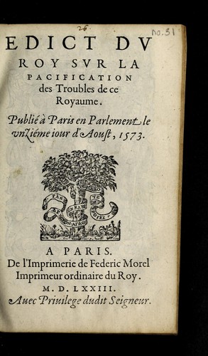 Edict dv Roy svr la pacification des troubles de ce royaume by France cover