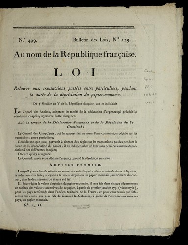 Loi relative aux transactions passe es entre particuliers, pendant la dure e de la de pre ciation du papier-monnaie