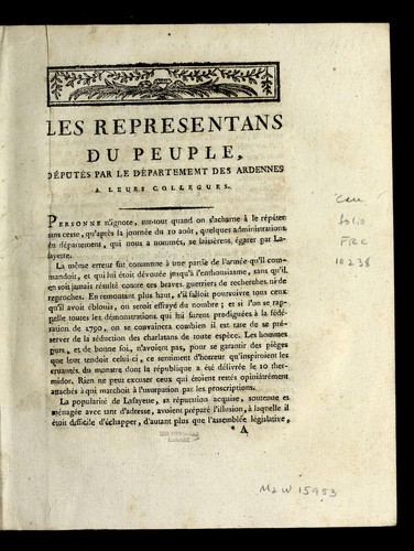 Les representans du peuple, de pute s par le de partement des Ardennes a leurs colle gues by Ardennes (France) cover