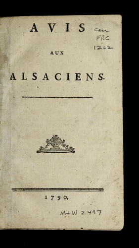 Avis aux Alsaciens by Alsace (France) cover