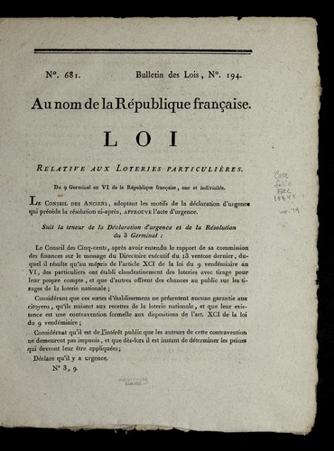 Loi relative aux loteries particulie  res by France cover