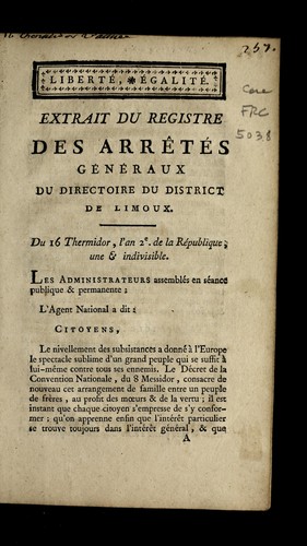 ... Extrait du registre des arre te s ge ne raux by Limoux (France) cover