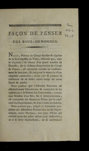 Fac ʹon de penser des sous-de nomme s. by Velay (France) cover