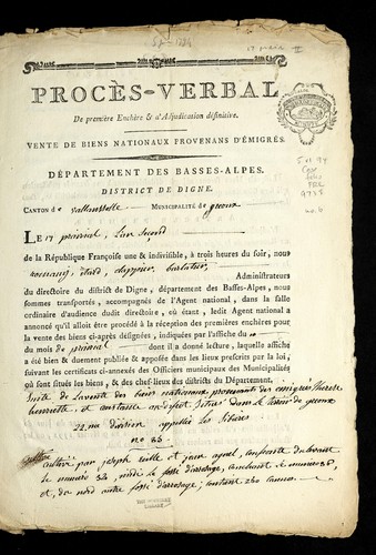 Proce  s-verbal de premie  re enche  re & a   adjudication de finitive by Digne (France) cover