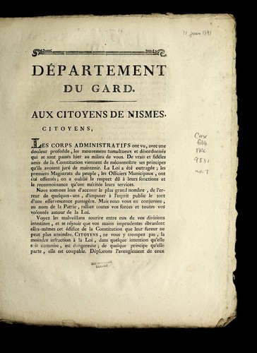 De partement du Gard, aux citoyens de Nismes