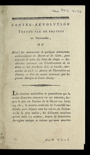 Contre-re volution tente e par les pretres en Normandie by Normandy (France) cover