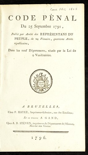 Code pe nal du 25 septembre 1791 by France cover