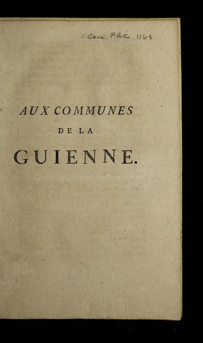 Aux communes de la Guienne by Guyenne (France) cover