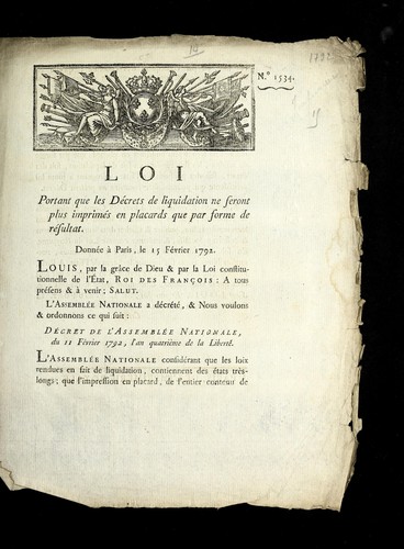 Loi portant que les de crets de liquidation ne seront plus imprime s en placards que par forme de re sultat by France cover