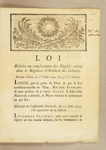 Loi relative au remplacement des emplois vacans dans le régiment d'artillerie des colonies by France cover