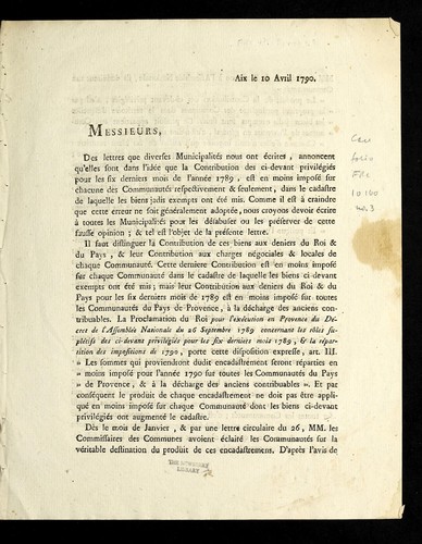 [Circular letter on taxation in Provence] by Provence (France) cover