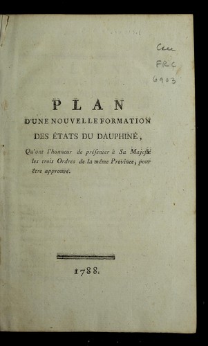 Plan d'une nouvelle formation des e tats du Dauphine by Dauphine  (France) cover