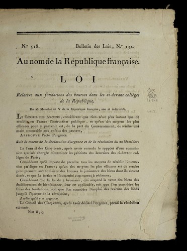 Loi relative aux fondations des bourses dans les ci-devant colle  ges de la Re publique by France cover