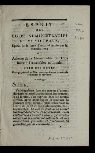 Esprit des corps administratifs et municipaux by Toulouse (France) cover