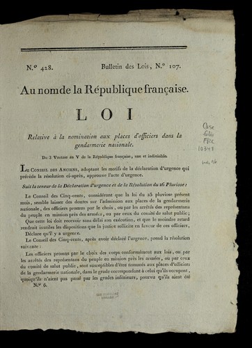 Loi relative a   la nomination aux places d'officiers dans la Gendarmerie nationale by France cover
