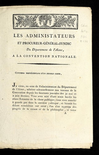 Les administrateurs et procureur-ge ne ral-syndic du de partement de l'Aisne by Aisne (France) cover