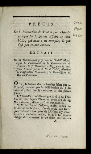 Pre cis de la re volution de Toulon by Toulon (France) cover