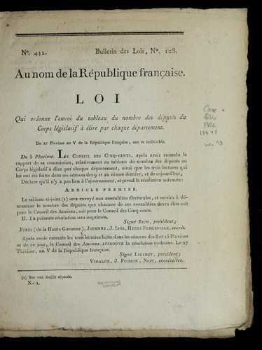 Loi qui ordonne l'envoi du tableau du nombre des de pute s du Corps le gislatif a   e lire par chaque de partement by France cover