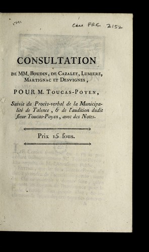 Consultation de MM. Boudin, de Cazalet, Lumiere, Martignac et Desvignes by Talence (France) cover