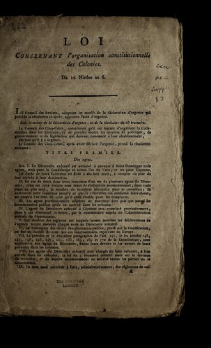 Loi concernant l'organisation constitutionnelle des colonies by France cover
