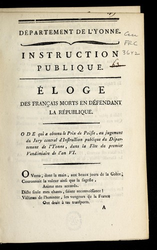 ... E loge des Franc ʹais morts en de fendant la Re publique