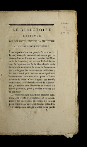 Le directoire destitue  du de partement de la Meurthe by Meurthe (France) cover