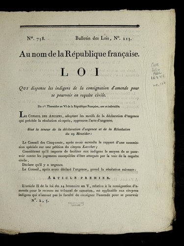 Loi qui dispense les indigens de la consignation d'amende pour se pourvoir en reque te civile by France cover