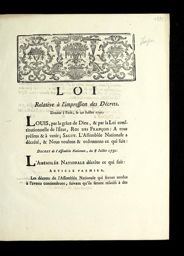 Loi relative a   l'impression des de crets by France cover