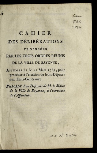 Cahier des de libe rations by Bayonne (France) cover