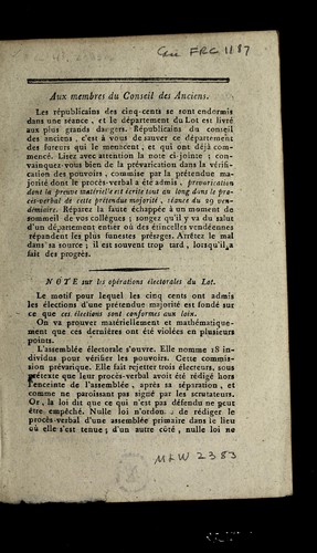 Aux membres du Conseil des anciens by Lot (France) cover