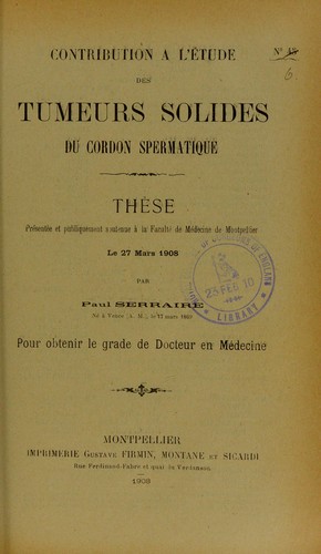 Contribution ©  l'©♭tude des tumeurs solides du cordon spermatique