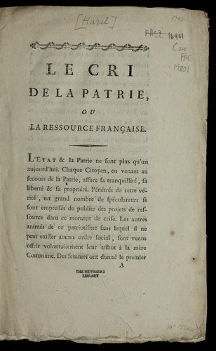 Le cri de la patrie, ou, La ressource franc ʹaise by Jean-Joseph Hurel cover
