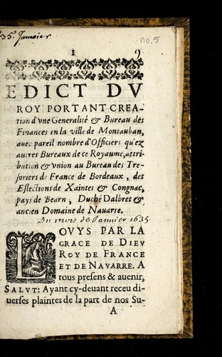 Edict du roy portant creation d'une generalite  et Bureau des finances en la ville de Montauban by France cover