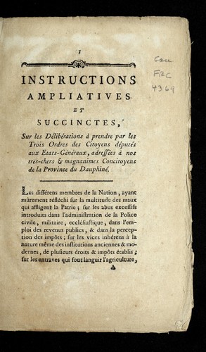 Instructions ampliatives et succinctes by Dauphine  (France) cover