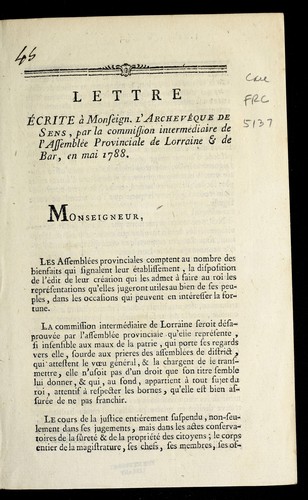 Lettre e crite a   Monseign. l'Archeve que de Sens by Lorraine (France) cover