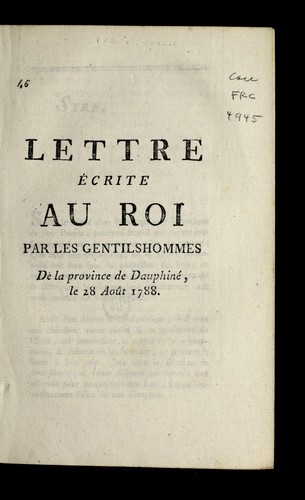 Lettre e crite au roi by Dauphine  (France) cover