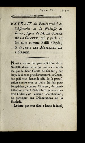 Extrait du proce  s-verbal by Berry (France) cover
