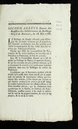 Second arre te  extrait des registres des de libe rations by Boulay (France) cover
