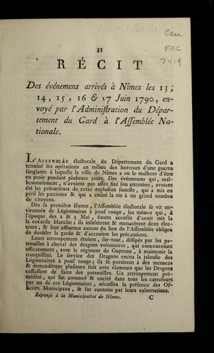 Re cit des e ve nemens arrive s a   Ni mes by Gard (France) cover