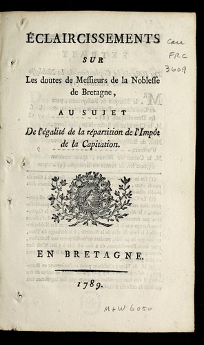 E claircissements sur les doutes de messieurs de la noblesse de Bretagne by Brittany (France) cover