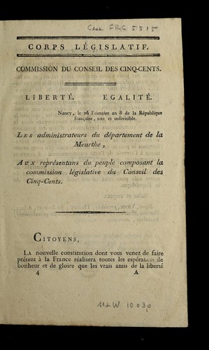 ... Les administrateurs du de partement de la Meurthe by Meurthe (France) cover