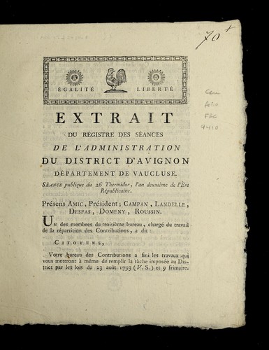 ... Extrait du re gistre des se ances by Avignon (France) cover