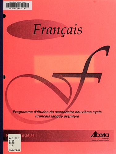Programme d'études du secondaire deuxième cycle by Alberta. Alberta Learning. Direction de l'éducation française cover