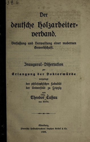 Der deutsche Holzarbeiterverband by Theodor O. Cassau cover