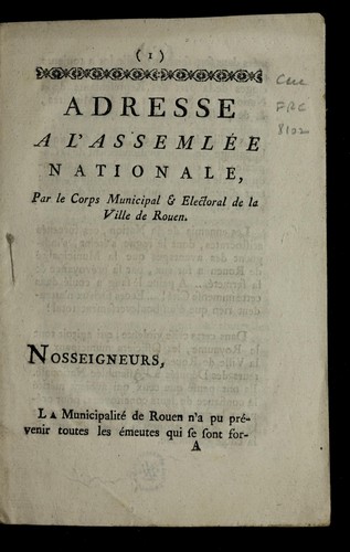 Adresse a l'Assemble e nationale by Rouen (France) cover