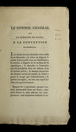 Le conseil ge ne ral de la commune de Dijon by Dijon (France) cover