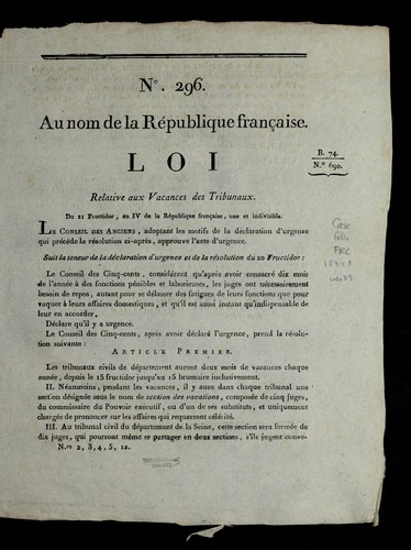 Loi relative aux vacances des tribunaux by France cover